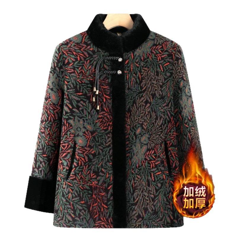 Middle-aged Elderly Autumn Clothing Female Grandmother Clothing Woolen Coat Aged Elderly Clothing Mother Autumn Mink Velvet Coat
