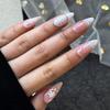 Winter Sparkle Diamond Snowflake Nail Art - 24 Almond-Shaped French Wearable Nails