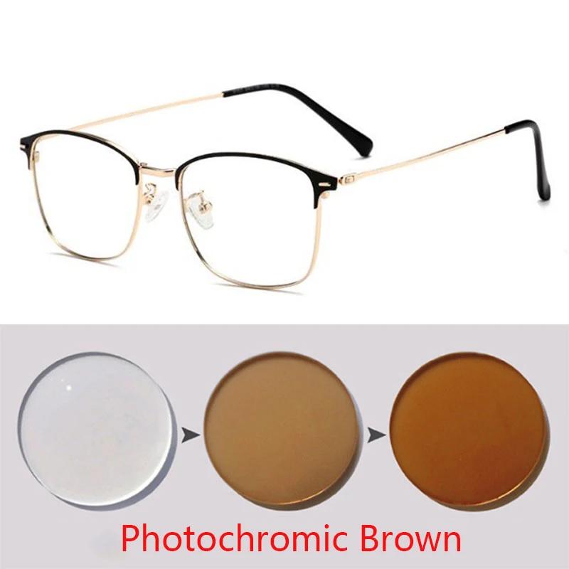 Photochromie Brille Quadratischer Legierungsrahmen Kurzsichtigkeitsbrille Outdoor UV-Schutz Dioptrie -0.5 -1.0 -1.5 -2.0 Bis -6.0