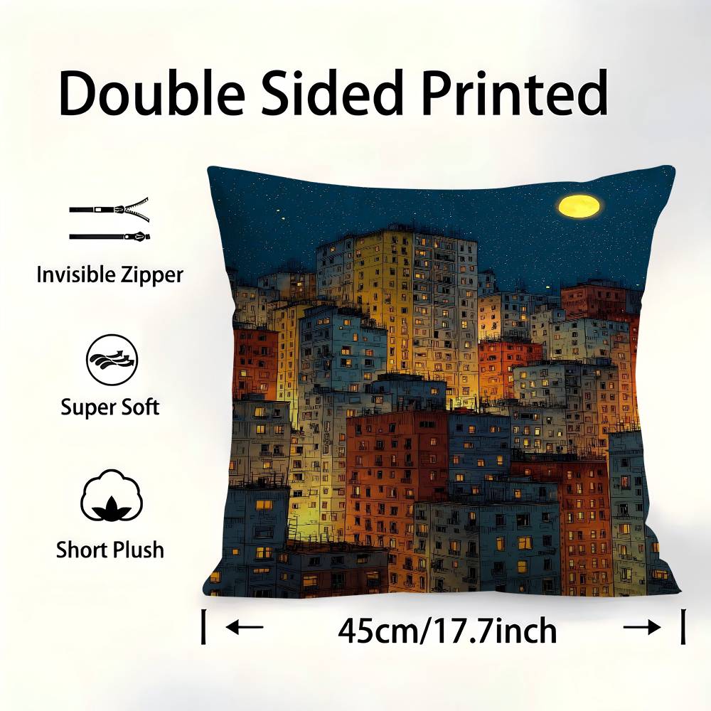 Winter Holiday Town 45*45cm Cushion Cover Pillow Cover Decor Pillowcase Home Pillowcase For Couch Pillow