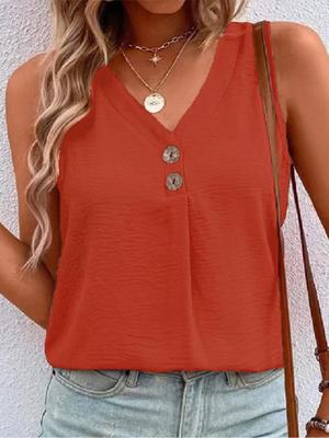 Women's Casual Fashion V-neck Button Sleeveless Vest