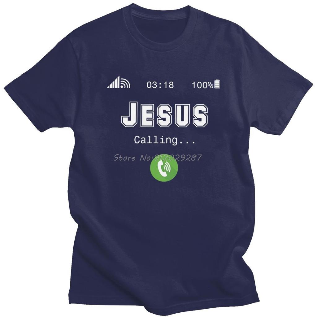 Camiseta Engraçada Jesus Está Chamando Para Homens Casual Fé Cristã Camiseta Gola Redonda Ajustada Camiseta de Algodão Oversized Streetwear