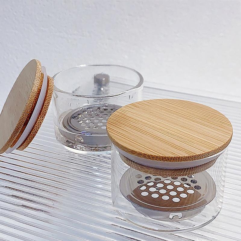 1 Stück Glas Nagelbecher Puder Flüssigkeit Pinsel Schüssel Halter Behälter Ausrüstung Nagelstudio Werkzeug Mit Holzdeckel Nagelkunst Werkzeug Reinigungsbecher