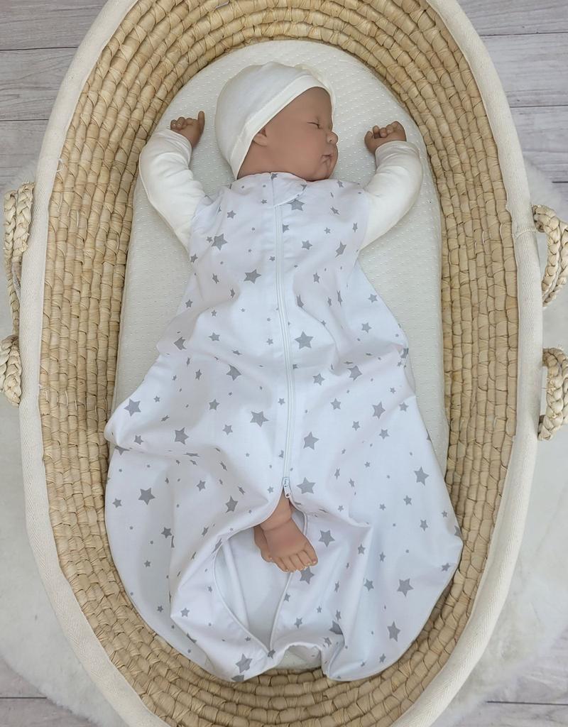 Rounded cotton sleeping bag for children S 0-6 months summer TOG 1.0 - mini stars gray
