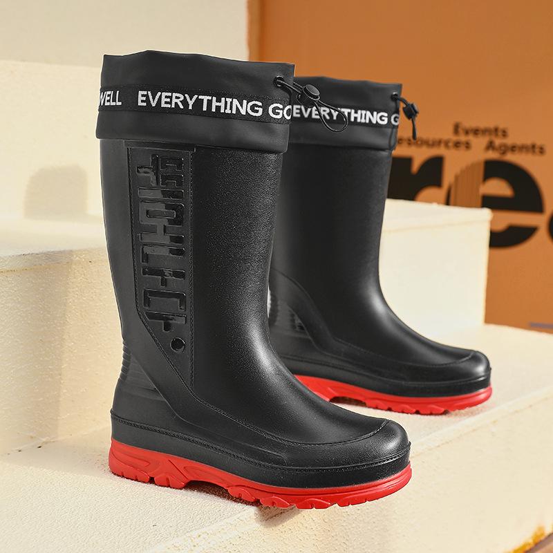 Men's Rain Shoes Waterproof Boots Comfortable Mid Calf Boots Rainproof Work Water Shoes Non-Slip Drawstring Rubber Boots