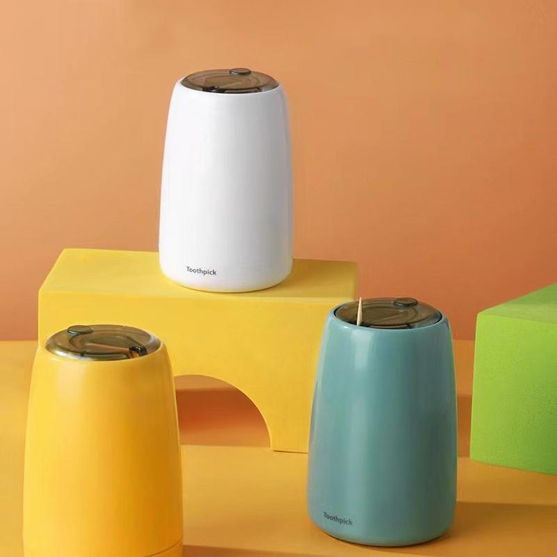 Porta Stuzzicadenti Automatico Creativo Contenitore Casa Tavolo Scatola Stuzzicadenti Plastica Tipo Push Rotondo Dispenser Stuzzicadenti