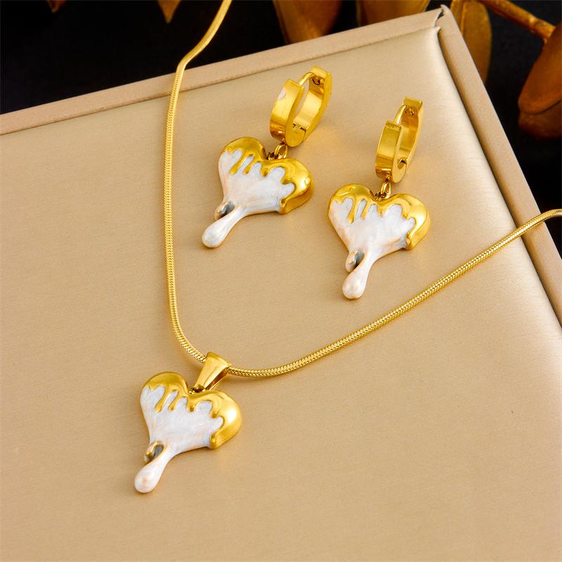 DIEYURO 316L Stainless Steel Simple Elegant Heart Necklace Earrings Bracelet Set Womens New Trend Love Series Jewelry Gift Sets