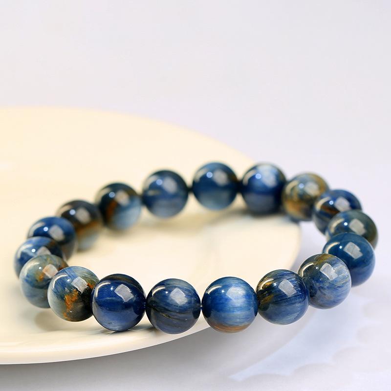 Hongchu Crystal Natural Old Mine Co-occurring Blue Crystal Round Bead Bracelet Symbiotic Cat's Eye Blue Crystal Bracelet