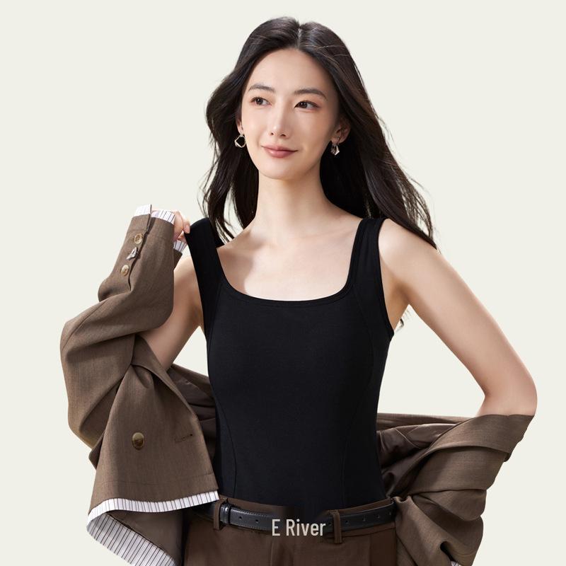 

Теплый жилет без рукавов с нагрудной вставкой и бесшовным бюстгальтером - Камзол из рубчатой фланели Tencel с U-образным вырезом M