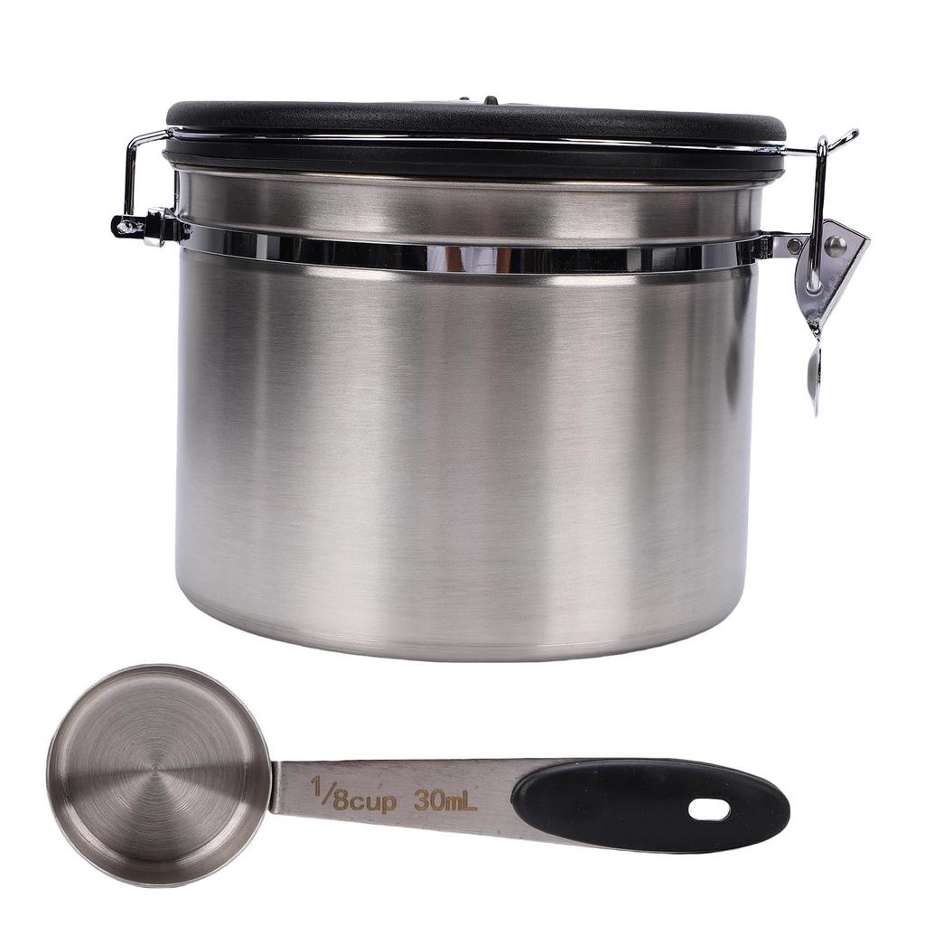 Kaffeebehälter 2,5 l Luftdicht Edelstahl Küchen Lebensmittelaufbewahrungsbehälter mit Deckel Datumstracker Messlöffel für Kaffeesatz