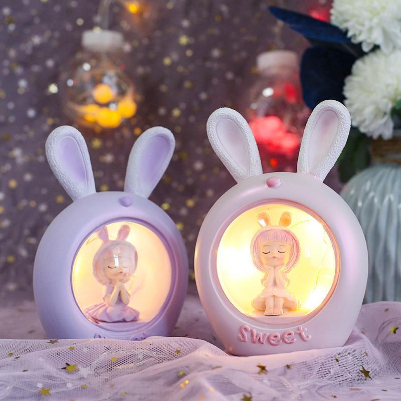 Starry Night Light Resin Home Decor For Girls Room Birthday Gift Modern Style Cartoon Unicorn Princess Blue