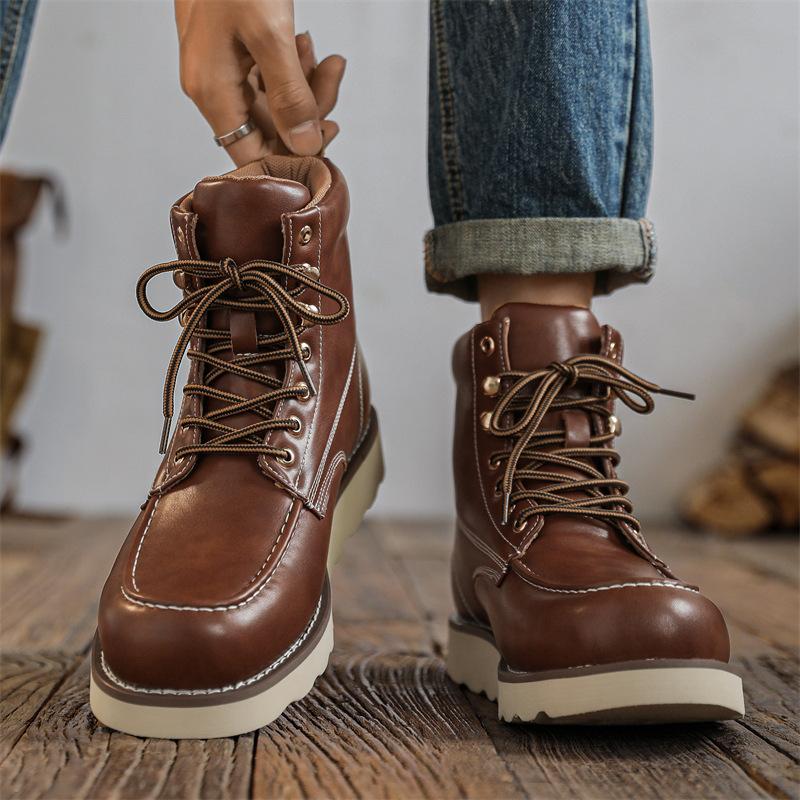 Herren Overalls Stiefel Amerikanisch Retro Europäisch und Amerikanisch Lokomotiv Leder Kurze Stiefel High-Top Outdoor Wandern Rutschfest Martin Stiefel