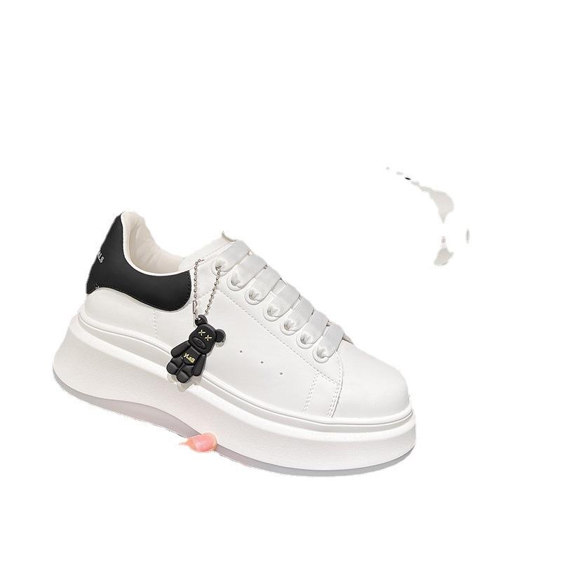 2025 Autumn New Leather Thick Baseplate Shoes Women's Versatile Small Height McQueen Shoes Casual Big White Shoes Single Shoes
