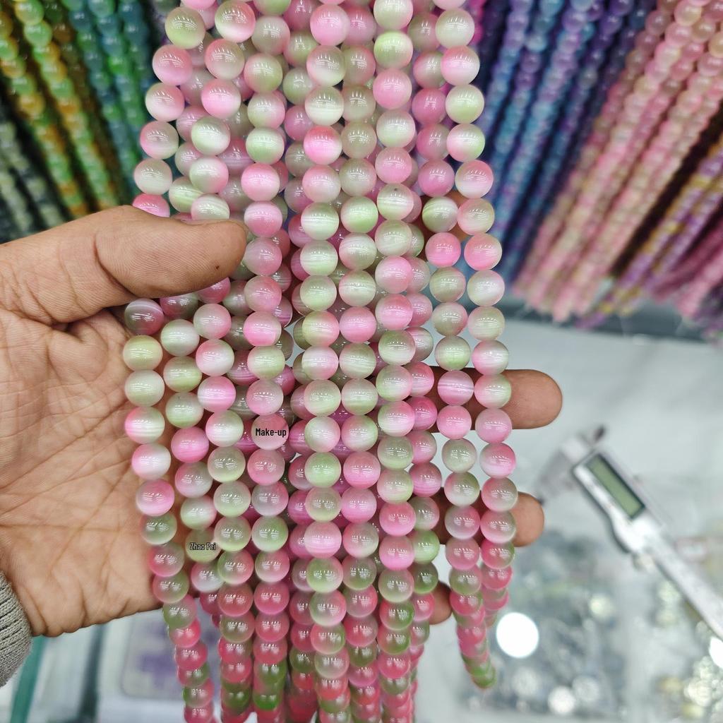 10mm Cat's Eye Stone Beads: Single, Double, Triple Color Options for DIY Jewelry Accessories.