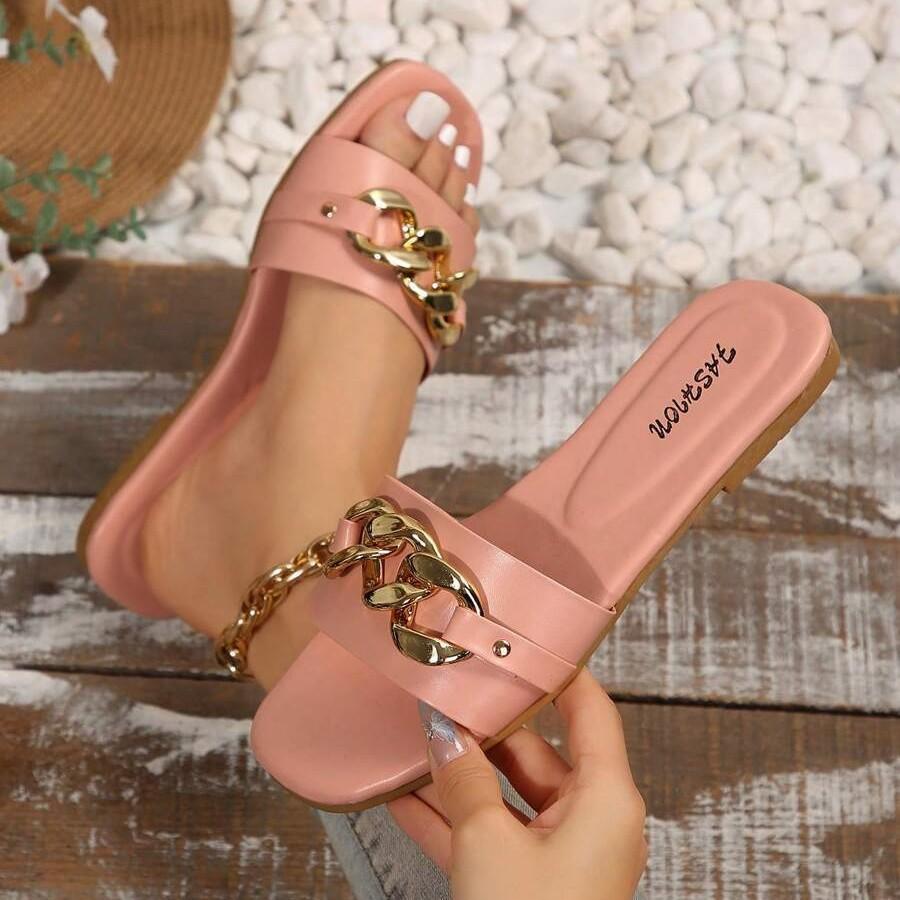 

Casual Sandals Women s Summer Low Heel Flat Metal Buckle Beach Casual Flat Sandals Breathable Slip-On Summer Shoes 43 рожевий