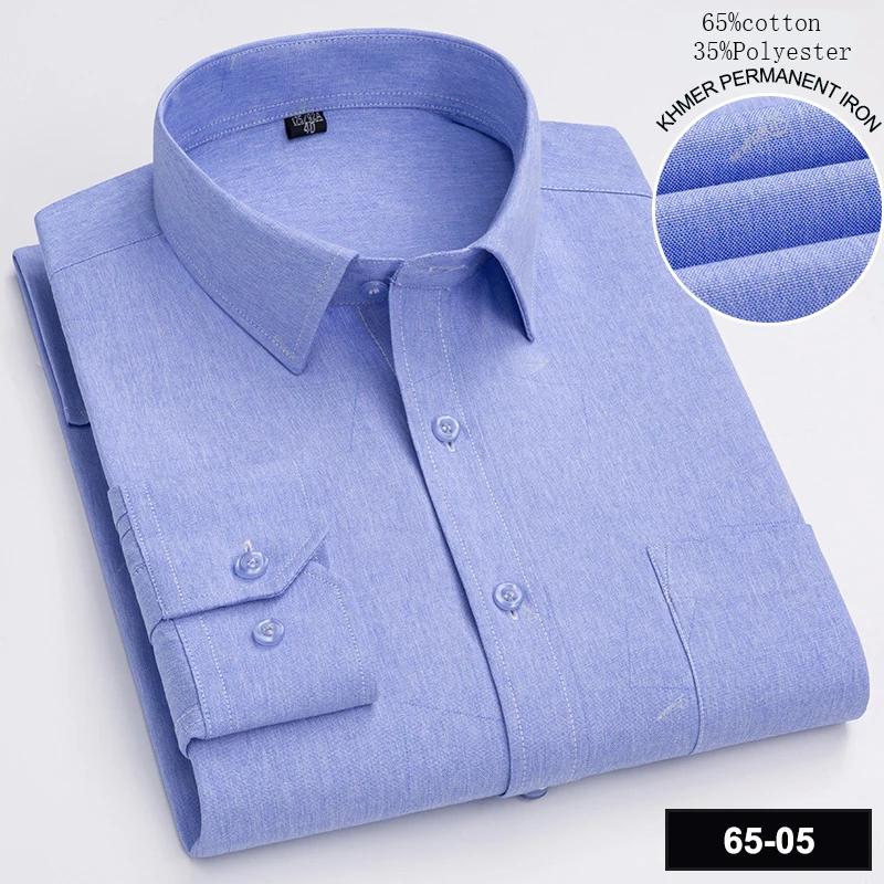 New In Shirt Long-sleeve Shirts for Men Slim Fit Formal Plian Shirt Single Pocket Office Clothes Soft Plaid Cotton Designer Tops