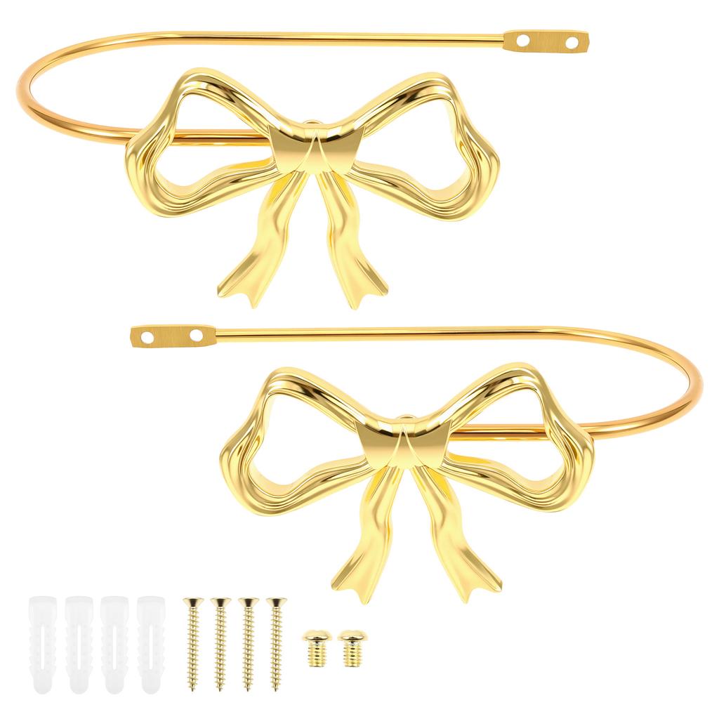 2Pcs Metal Bow Curtain Holdback Decorative Gold Bow Knot Curtain Tieback Modern Window Drapery Holdback Hook for Home Bedroom