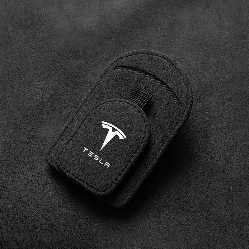 Magnetic Leather Car Visor Sunglasses Holder Ticket Card Clip for Tesla Model 3 Model S Model X Model Y Cybertruck Roadster