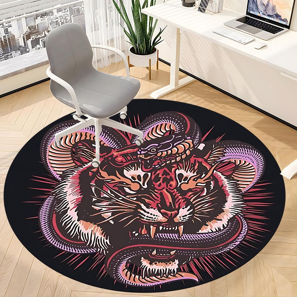 1pc Tiger Snake Design Chair Carpet for Office, Round Non Slip Durable Large Size Office Carpet, Suitable for Office
