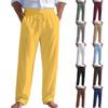 Pantalones Anchos de Algodón y Lino con Cordón para Hombre - Pantalones Transpirables de Pierna Recta - Pantalones Sueltos