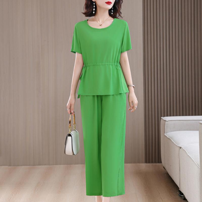 

Элегантные женские брюки комплекты летняя винтажная одежда свободный комплект из двух предметов больших размеров для женщин 3XL зелёный