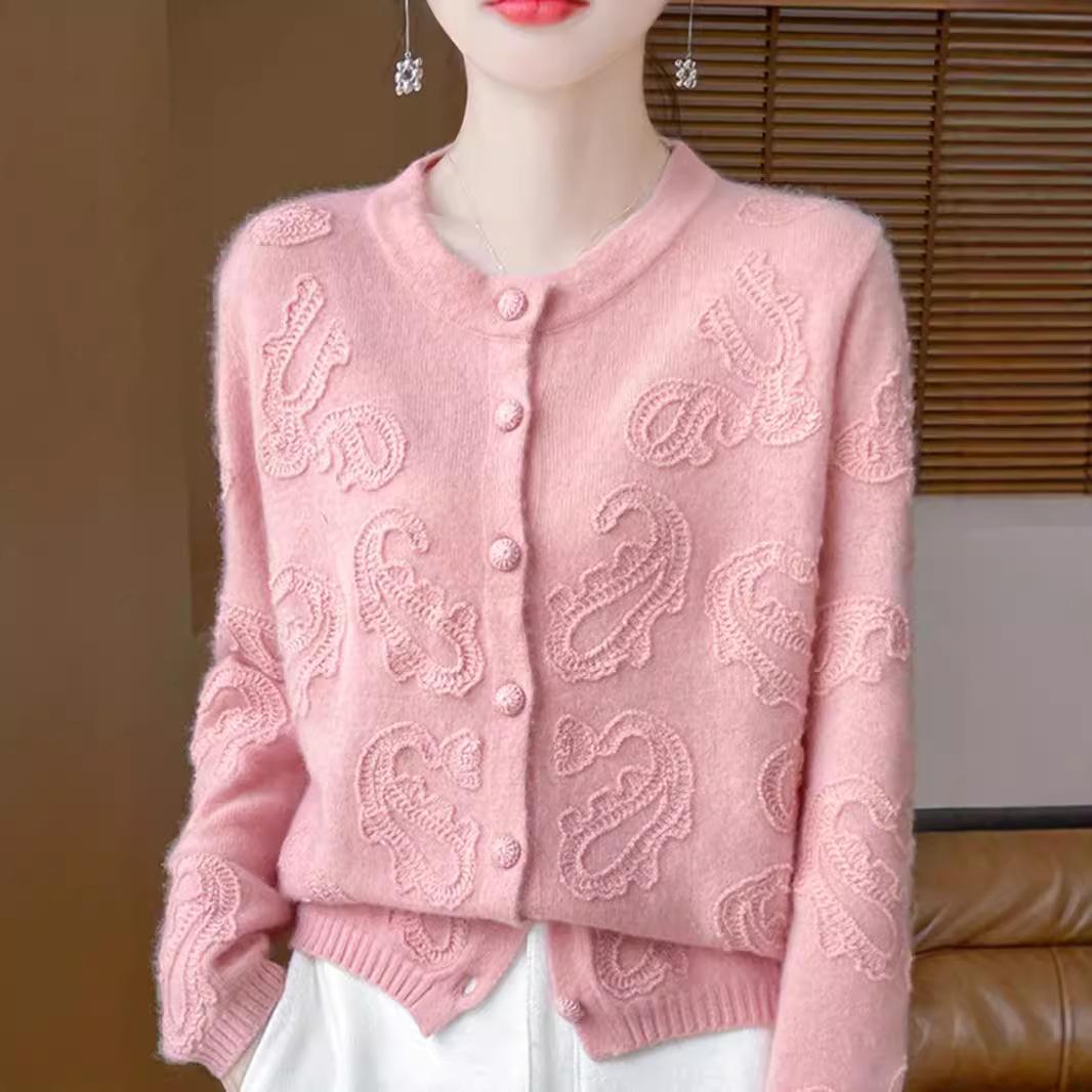

Women s Loose Cable Knit Cashmere Sweater - Semi-High Neck, Thickened Wool Style L (57.5-65 kg)