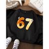Unisex Kids Grey Crewneck Sweatshirt For 4-12 Boys Girls Cartoon Donut Number 67 Thumbs Up Character Print Soft Fleece Long Sleeve Pullover