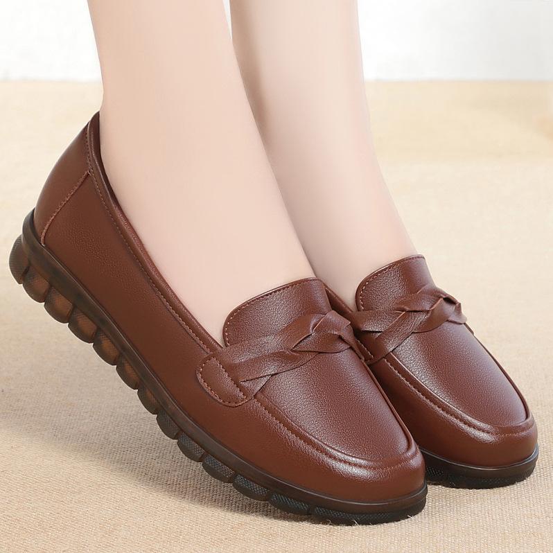 Women's Soft Leather Soft-soled White Sneakers, Flat and Versatile, Comfortable Leather Shoes for Spring and Autumn