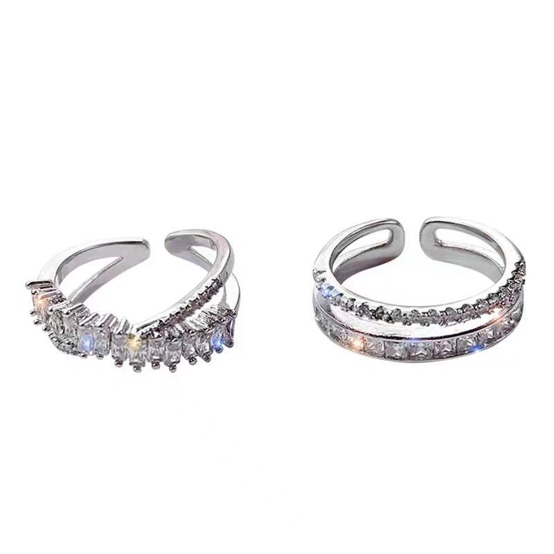 Korean Minimalist Sparkling Zircon Open Ring - Luxurious High-End Style for Influential Women