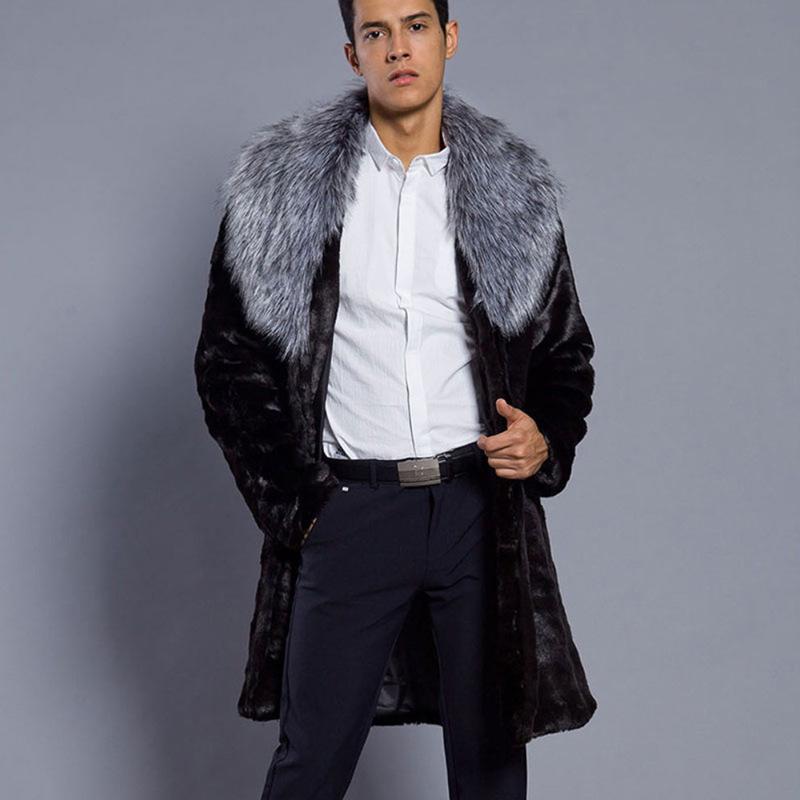 New men's winter faux fur jacket mink hair mink long trench coat thickened thermal fur jacket