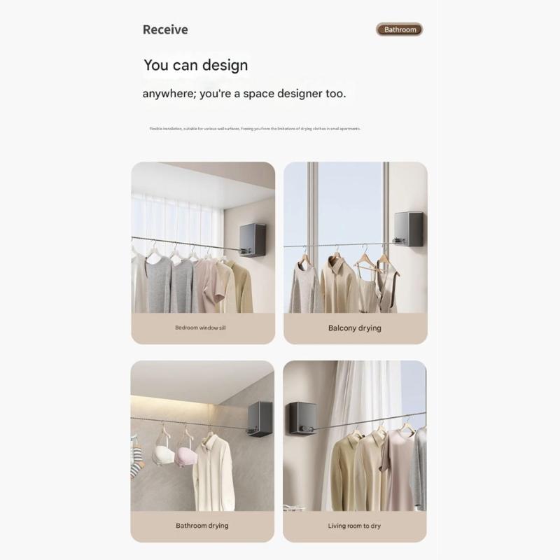 Concealable Clothesline With Steel Cable Wall Mounted Drying Solution for Home Use