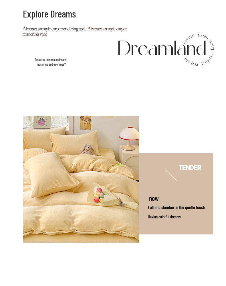 G5Z Milk Fleece 4-Piece Bedding Set: Thick, Warm, Anti-Static, Double-Sided for Autumn/Winter. Includes Single Duvet Cover.