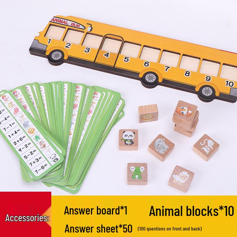 

Деревянный автобус с животными, математическая головоломка: Детское пособие для развития логического мышления и обучения счету