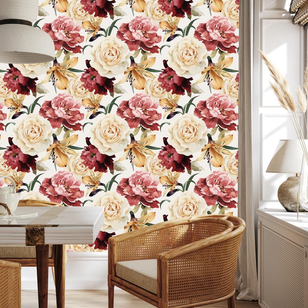 Colorful flowers and watercolor wallpaper for living room and bedroom 50x1000