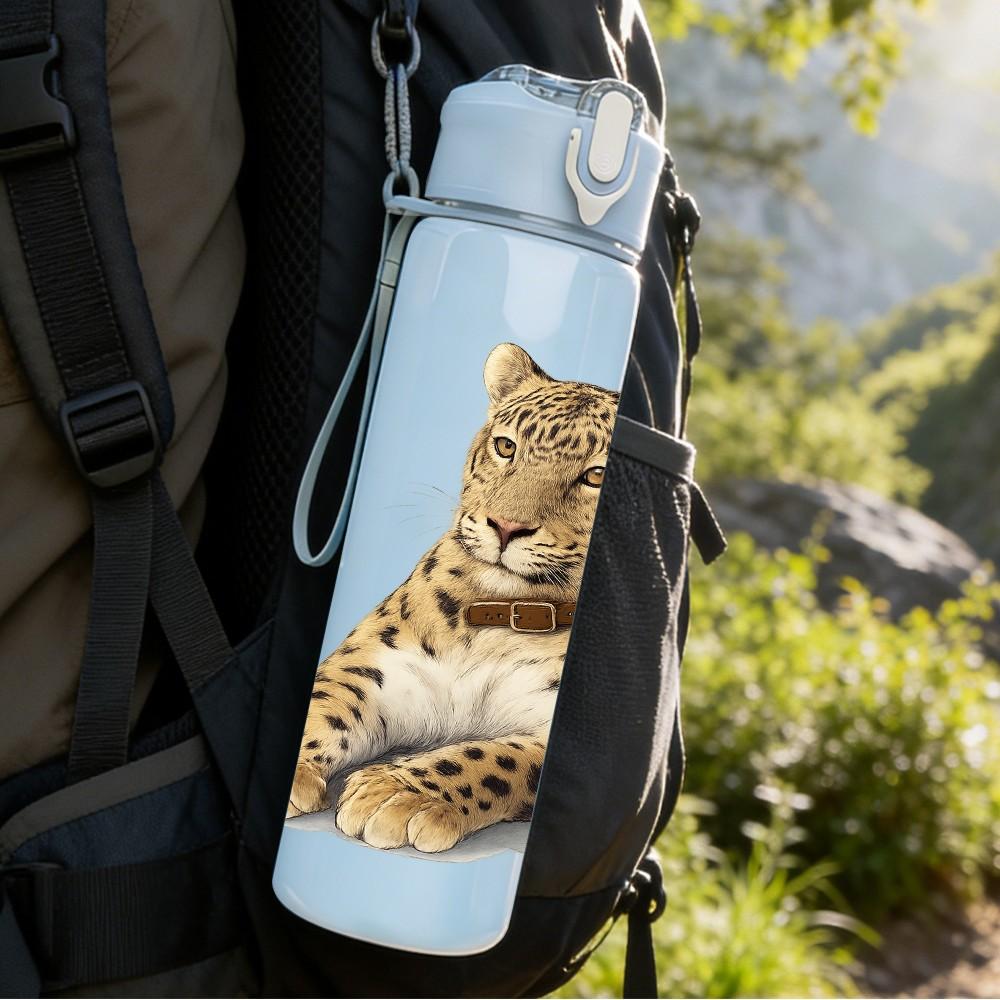 1PC Leopard Cat Realistic Rest Portrait Print 750ml Color Plastic Sports Water Bottle Leakproof Flip Straw Lid Suitable for Sports Office Home Use