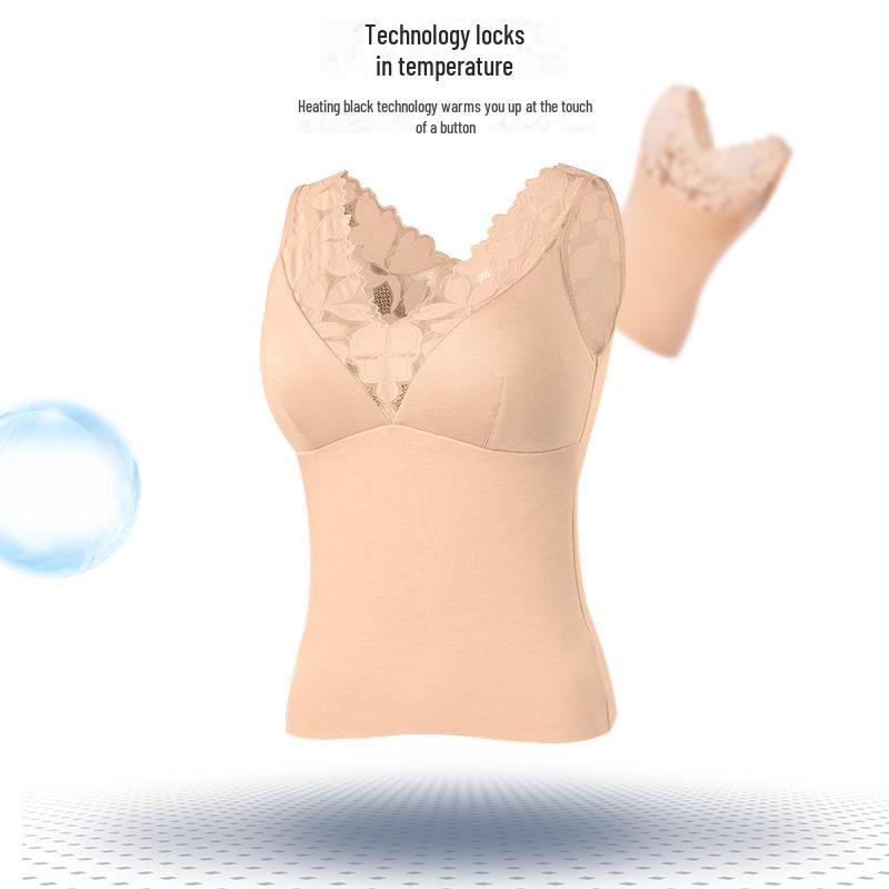 Women's Silk Warm Vest: Thickened Mulberry Silk, Brushed, Lace Top for Autumn/Winter
