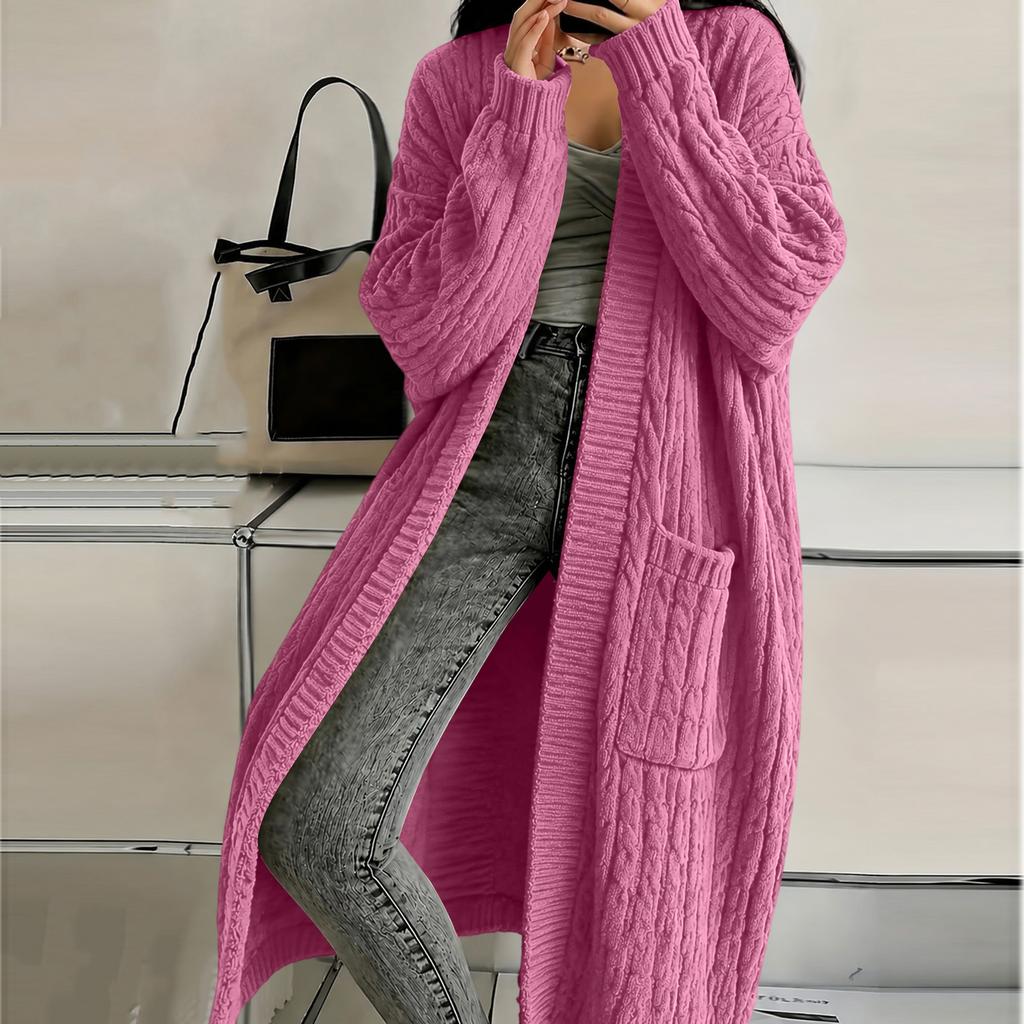 Women's Knit Cardigan with Pockets, Long Thick Sweater Coat