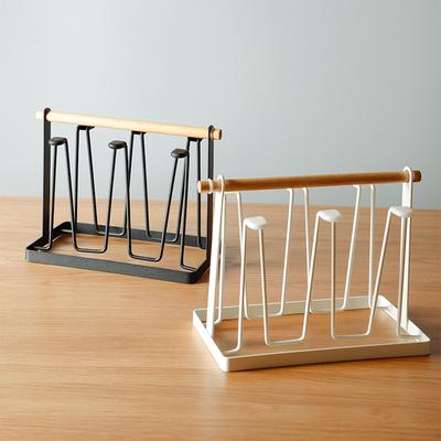 Portable Iron Cup Holder Household Coffee Cup Drain Rack Wooden Handrail Glass Holder Kitchen Living Room Cup Storage Shelf