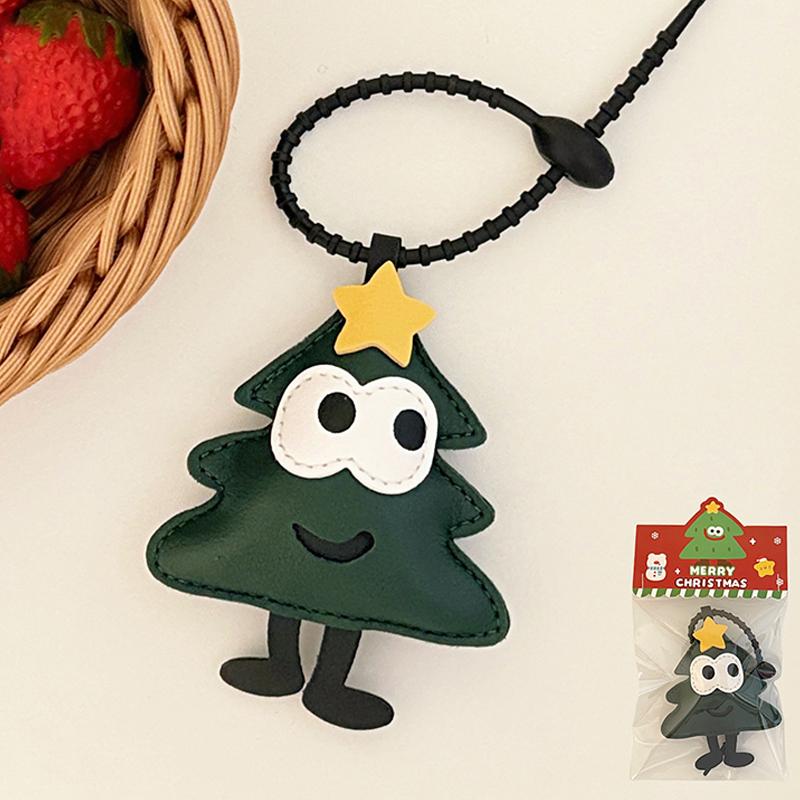 Cute Cartoon Christmas Tree Star Keychain Creative Pu Leather Keyring Backpack Pendant Key Hanging Decoration Xmas Gifts
