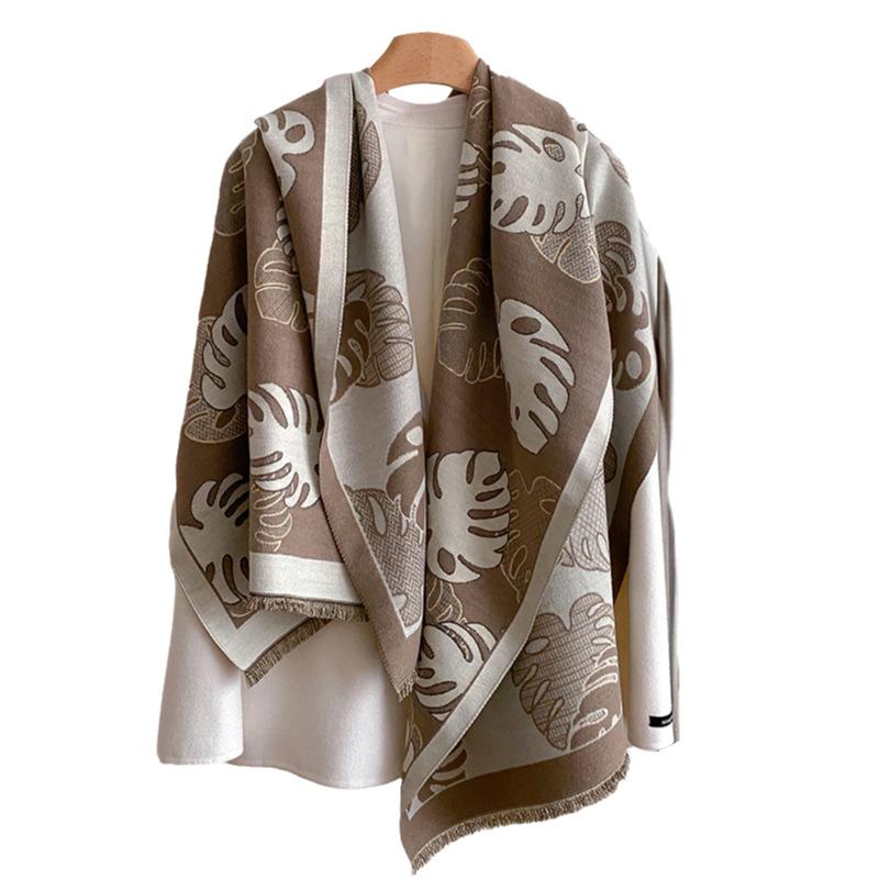 Blattdruck Kontrastfarben doppelseitiger Kaschmirimitat-Schal Winter hochwertiger warmer Schal Damen