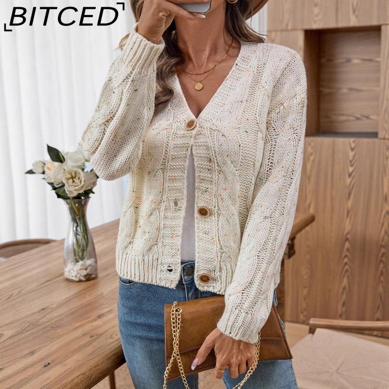 

BITCED Colour-Dot Long-Sleeved Button-Front Cardigan Autumn/Winter Soft and Plush Chunky-Knit Lightweight Women s Knitwear XL бежевый