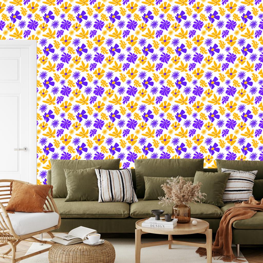 Lavender and Gold Flowers Wallpaper for Living Room and Bedroom 50x1000