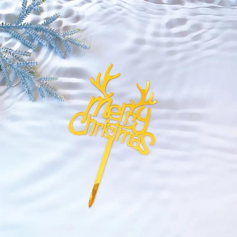 New Merry Christmas Cake Topper Baking Dessert Cake Insert Decor Cupcake Santa Claus Elk Snowman Party Decorations Cake Top