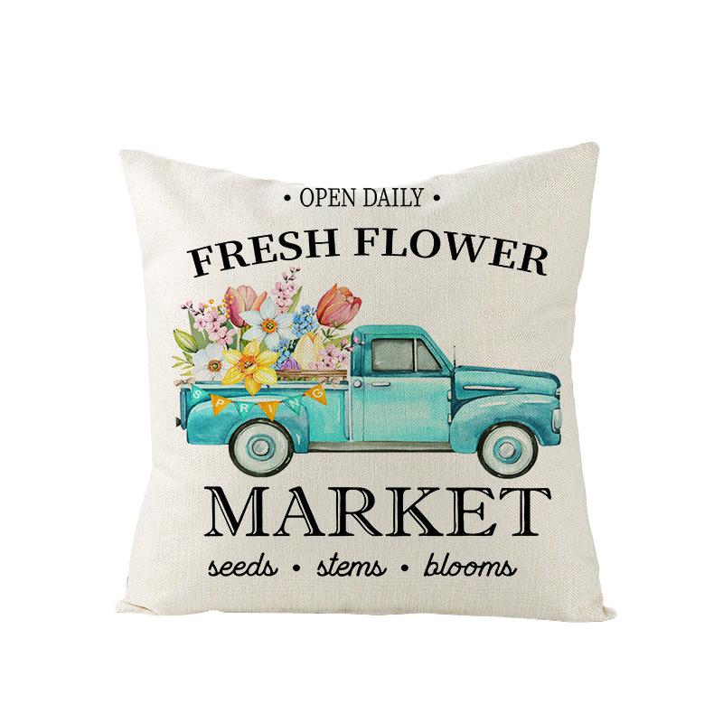 Flower Truck Pillowcase Nordic Linen Printed Sofa Pillowcase Living Room Bedroom Bedside Cushion Cover