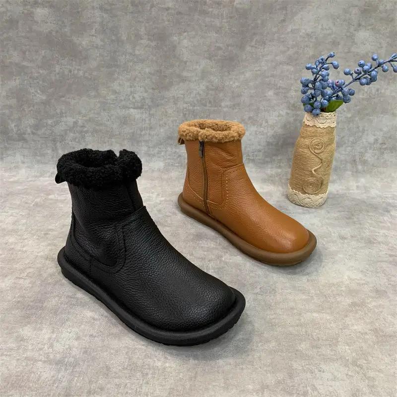 Woman Shoes Fur Ankle Round Toe Tabi Flat Booties Snow Boots for Women Leather Winter 2025 Novelty Lamb Furry Spring Autumn Goth