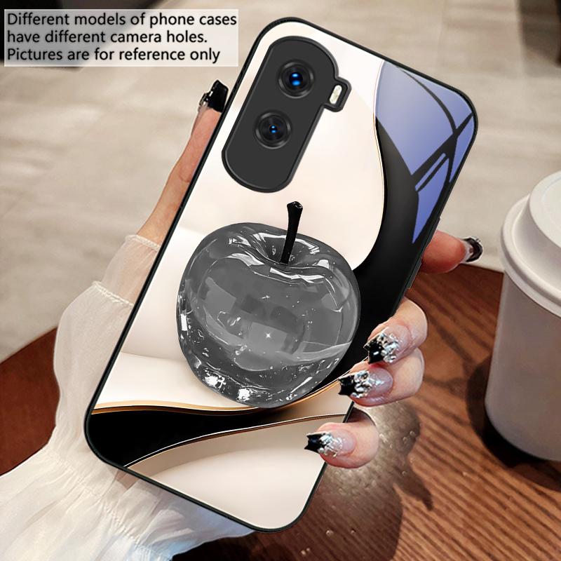 Transparent colored apple For Honor 200 90 8X 9X Pro Lite P50 P40 Nova 10 11i P60 Magic4 6 Mate 20 50 Tempered Glass Phone Case