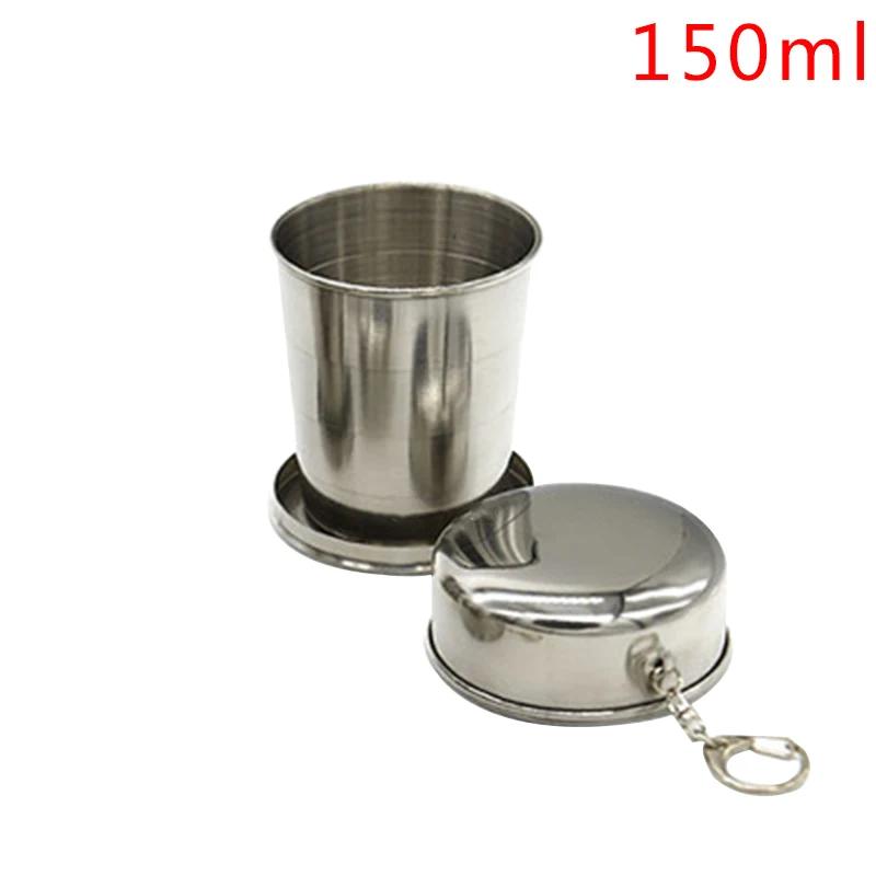Taza plegable de acero inoxidable de 75ml/150ml/250ml, taza telescópica portátil para viajes al aire libre y Camping con llavero, taza de mano para agua y café