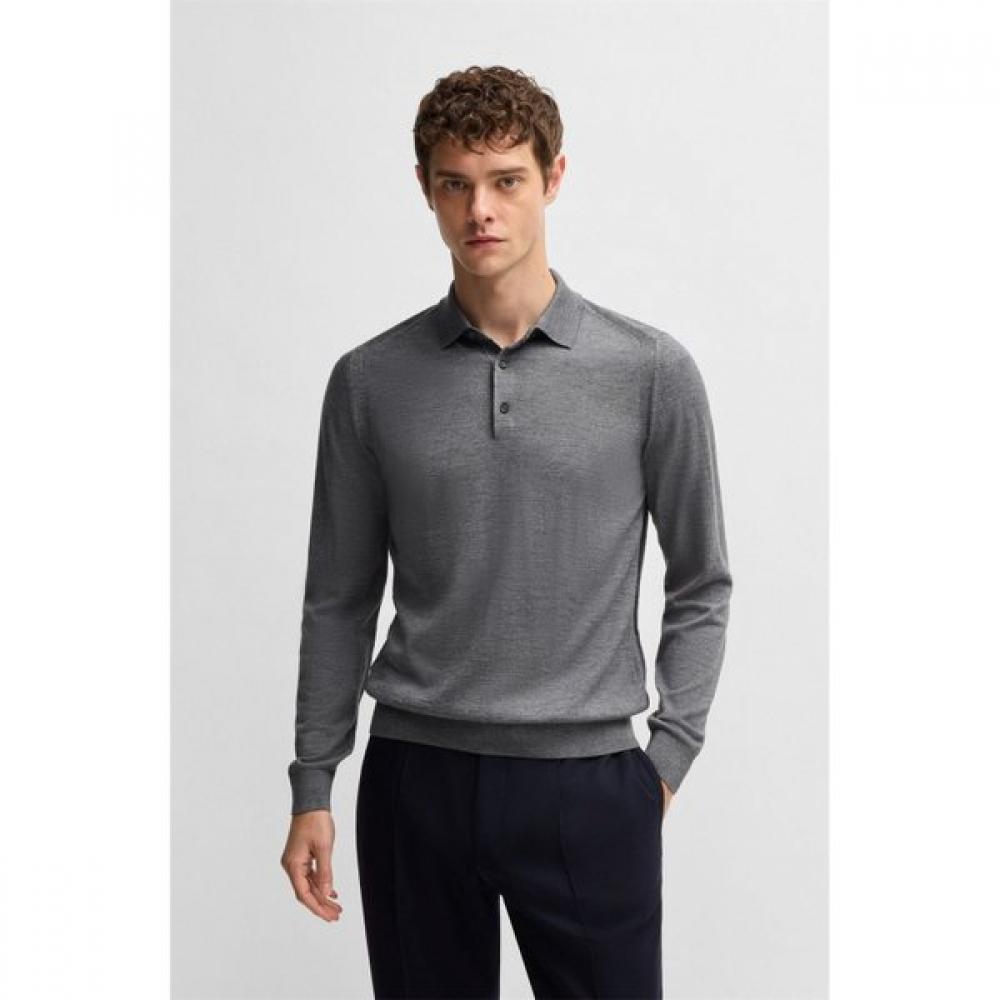 

Boss Wool Silk Cashmere Regular Fit Polo Knit Sweater Medium Grey XXL