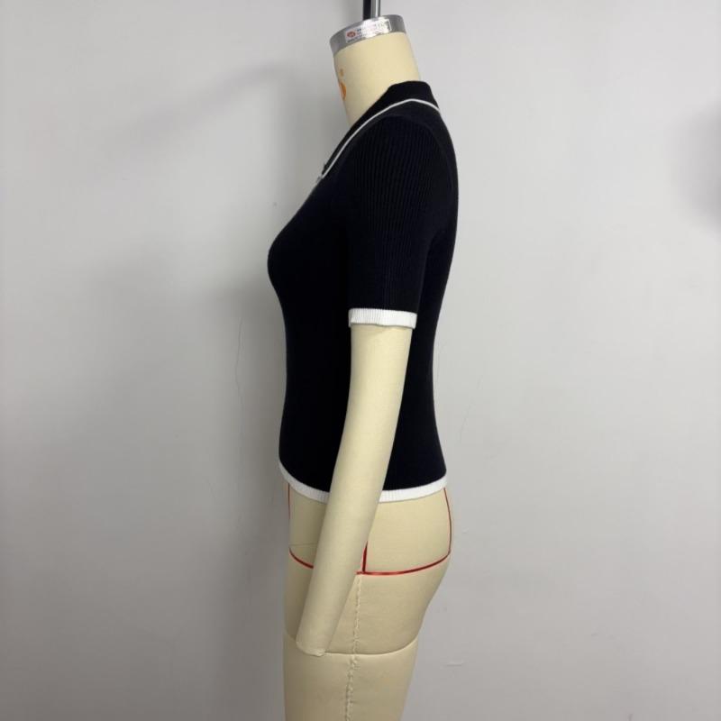 Women S Fitted Ribbed Turn Down Collar Knit Top 3 4 Sleeve