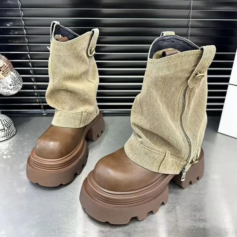Fashion Women Chelsea Ankle Boots Platform Flats Leather Designer Shoes Autumn New 2024 Trend Brand Outdoor Hiking Cozy Motorcycle Boots